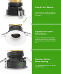 YOVELOS 6-Pack 10W Trimless Recessed LED 3 Inch Slim Spotlight close-up of adjustable light head and clip design
