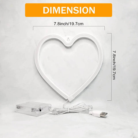 Pink Neon Heart LED Light For Bedroom Or Living Room USB Or Battery Operated Mood Lamp With Four Hooks For Easy Wall Display