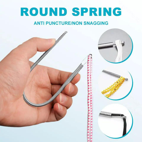 Close-up of Two Pack Spring Drawstring Needle Threader Set with Easy Threader Clips for Hoodies and Pants, DIY Rope Threader Tool Kit