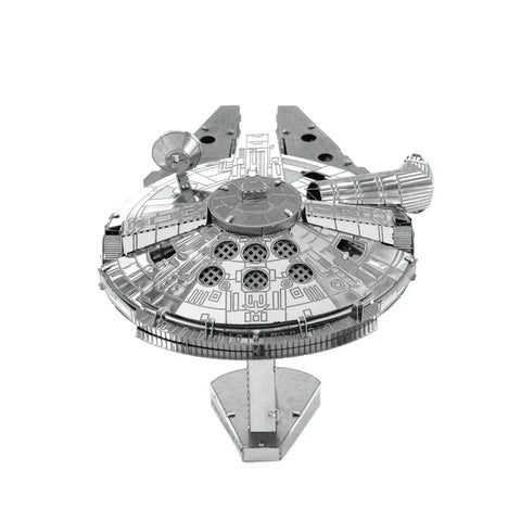 Front view of assembled Star Wars Millennium Falcon 3D Metal Model Kit No Glue Needed Easy Clip Together Hobby Craft displaying details.