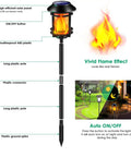 Outdoor Solar Torch Lights With Flickering Flame featuring solar panel and vivid flame effect diagram.