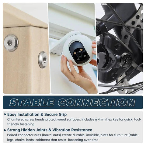 Top Shelf Heavy Duty 1/4-20 X 2 Inch Furniture Connector Bolts And Barrel Nuts Kit With Hex Key In Black 304 Stainless Steel used in secure grip installation.