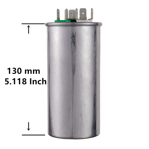 Dual Run CBB65 Start Capacitor 80 And 7 Point 5 Microfarad Built To Last 370 And 440 Volt AC, 130mm shown