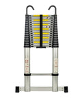20.3 Ft Aluminum Telescoping Ladder With Stable Hooks, Heavy Duty 330 Lb Capacity, Multi Purpose Foldable Extension Ladder For Home, RV Or Outdoor Work, Lightweight Yet Sturdy, Anti Slip Feet For Safer High Reach. Folded aluminum ladder with hooks and anti-slip feet.