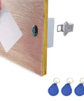 Rfid Electronic Cabinet Lock For Wooden Drawers And Cupboards Gray, programmable keyless entry with access card in use.