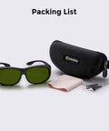 Top Notch Fiber Laser Safety Goggles For 1064Nm Eye Protection And Laser Engraving Gear High Density Certified Dpss Yag Cutter Specs Hella Solid Impact Resistant Frames With Three Pack Included packing list with goggles, carrying case, and cleaning cloth.