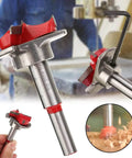 SagaSave 30mm adjustable Forstner drill bit for wood; red collar, silver shaft, 1 piece, front view