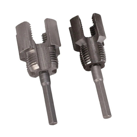 Dual Function Pipe Threading Tool Set For Home Repair And PVC Work Alloy Steel Internal External Thread Cutter Fits Half Inch And Three Quarter Inch Pipes DN15 DN20 Durable Must Have DIY Plumbing Tool close-up view of two alloy steel thread cutters.