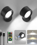 Top Tier Rechargeable LED Wall Sconces With Remote Dimming USB C Charging And Cordless Mounting, featuring sleek black design and remote.