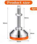 4 Pack Beefy Stainless Steel Leveling Feet, showing 92mm height and 60mm base for stability in industrial use.