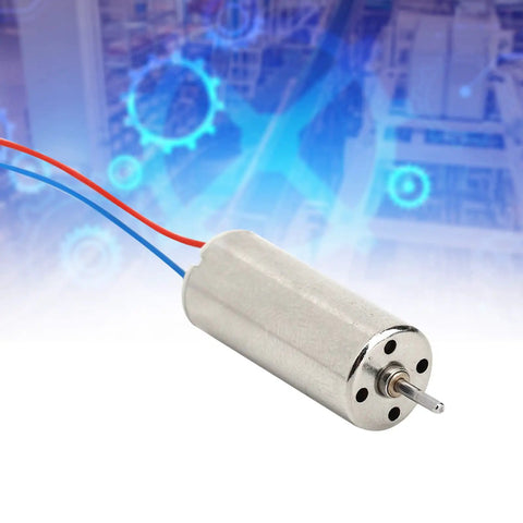 Close-up of a 2 Pack Mini Micro Coreless 8520 Motor 8.5x20mm 3 To 5V 0.15A for Quadcopter Drones showing wiring and design.