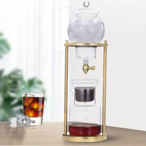 Premium Stainless Steel And Borosilicate Glass Cold Brew Coffee Maker Featuring Rapid Drip System For Smooth Ice Coffee In Four Hours Zero Hassle Vibes Next Level Kitchen Essential with glass carafe and ice chamber