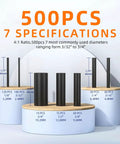 Top Tier 500 Pieces Heat Shrink Tubing Kit With Sticky Liner And Fast 4 To 1 Shrink Ratio For Marine Grade Wire Bundles and sizes 3/32" to 3/4".