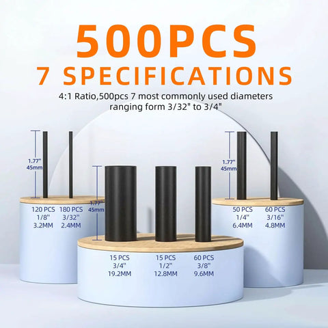 Top Tier 500 Pieces Heat Shrink Tubing Kit With Sticky Liner And Fast 4 To 1 Shrink Ratio For Marine Grade Wire Bundles and sizes 3/32" to 3/4".
