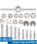 Essential Metric Tap And Die Set With 31 Pieces For Metalworking Pros! High Speed Steel HSS Tools Create Perfect Screw Threads On DIY Projects And Small Engine Repairs With Durable Hand Wrench Kit. M1-M2.5 tap and die set with wrench and dies