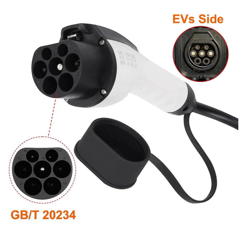 Portable Level 2 EV Charger With 16A 3.5kW Adjustable Current Type 2 Connector, close-up of plug and charging port