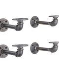 Hella Sturdy Industrial Pipe Shelf Brackets Six Inch Four Pack Wall Mounted Double Flange Floating Shelf hardware detailing rustic black steel pipe fittings