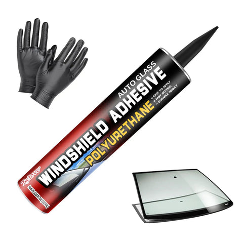 Windshield Urethane Adhesive Sealant For Auto Glass Quick Curing Weather Resistant Beast Bond And Professional Strength Glue For Vertical And Overhead Application Windshield Repair Kit Includes Gloves 10.5 Oz Black, tube with gloves and glass