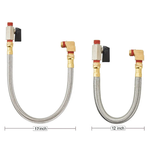 Flexible Braided Steel Tank Drain Valve Kit With 15 Inch Tube And 1/4 Inch NPT Fittings For Air Compressors, Kink Resistant