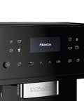 Sleek Fully Automatic Coffee And Espresso Machine With Silent Steel Grinding Chamber For Killer Cup Creations And Rich Silky Milk Foam For Serious Home Baristas control panel and display.