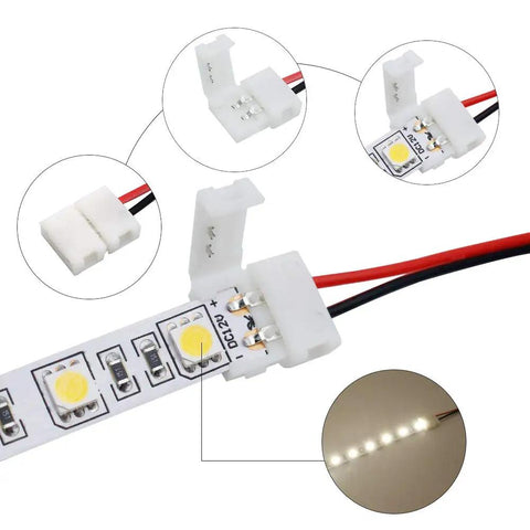 10 Pack Solderless LED Strip Connector Snap Down 2 Conductor For 10mm Wide 5050 5630 Single Color Flex Strips Ideal For Quick Reliable LED Wiring Across Projects