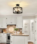 4 Light Modern Farmhouse Ceiling Chandelier Matte Black Open Cage Pendant Lighting Convertible Semi Flush Mount in kitchen