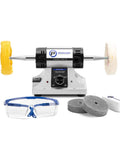 Jewelry Polisher With Adjustable Variable Speed Bench Grinder Polishing And Buffing Machine For Jewelry Making, Dental Buffer And Lathe, Includes 2 Cloth Wheels, 2 Abrasive Fiber Wheels, Safety Glass, Pro Grade Polish Compound.
