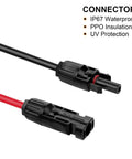 Heavy Duty 3 Foot 10AWG Solar Extension Cable With Male And Female Connectors, IP67 waterproof, red and black cables