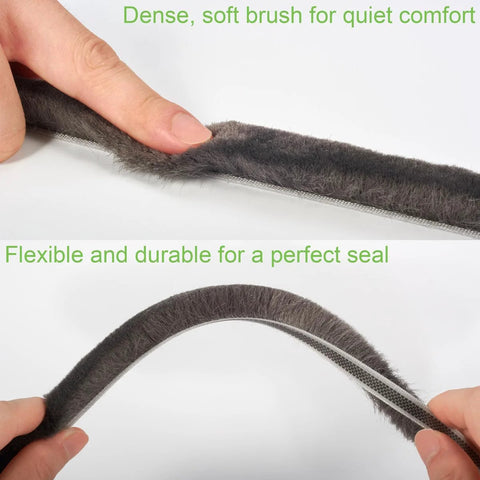 YOCCEK gray self-adhesive weather-stripping seal with fuzzy brush pile and adhesive backing, side view