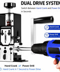 Heavy Duty Wire Stripper Machine For Quick Cable Prepping With Dual Drive Crank Or Drill Mount showing hand crank and power drill features.