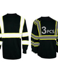 Hi Vis Long Sleeve Safety Shirt 3 Pack With 360 Degree Reflective Strips Breathable Black Unisex Work Shirt for Cycling Running