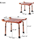 No Slip Teak Shower Bench With Adjustable Height For Indoor Shower Bath And Sauna, Elderly And Disabled Friendly With Aluminum Handrail