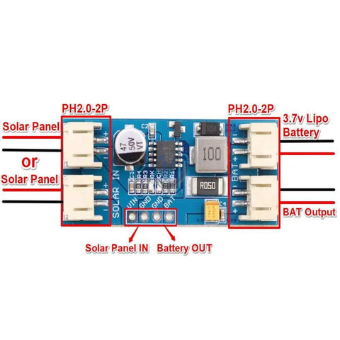 MPPT Solar Charge Controller For 1 Cell LiPo Battery And 12V Solar Panel Charger Regulator CN3791 With JST PH2.0 Cables layout