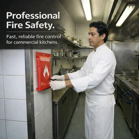 Chef using Fire Blanket Survival Cover For Kitchen And Home Safety Heat Protection Against Small Cooking Fires And Emergencies