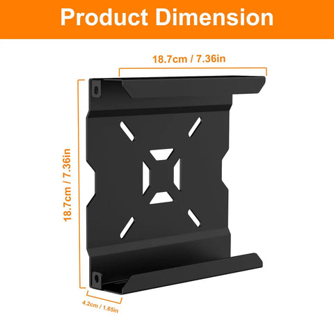 Hella Secure Vesa And Under Desk Wall Mount Bracket For Small Form Factor Tiny Desktop Towers, dimensions shown.