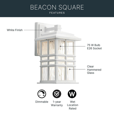Craftsman Style Outdoor Wall Light In White 12 Inch Tall Exterior Sconce With Clear Hammered Glass One Light Porch Lighting For Patio Or Entry Built Tough Mission Glow