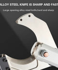 Close-up of alloy steel knife part of Cordless Hydraulic Cable Cutter With LED Display And Battery, Electric Wire Cutter.