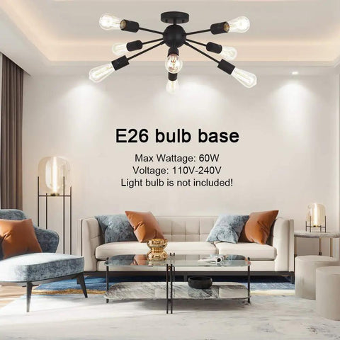 8 Light Black Sputnik Chandelier Modern Vintage Industrial Ceiling Pendant Lighting For Kitchen Dining Room Living Room Dimmable With Brass Sockets Sleek Showpiece That Elevates Your Space