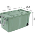 40 Gallon Wheeled Tough Plastic Storage Tote With Latch Lid Heavy Duty Green Industrial Bin With Measurements