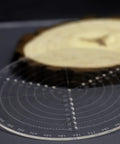Round 200mm center finder compass for woodworking; black metal with degree markings.