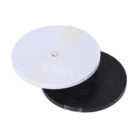 Built Tough Gt2 Timing Belt For 3D Printers And CNC Routers, two round discs in white and black, designed for precise motion transfer.