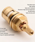 Two Pack Brass Ceramic Disc Faucet Cartridge Replacement With 20 Spline Stem, highlighting brass body and features.