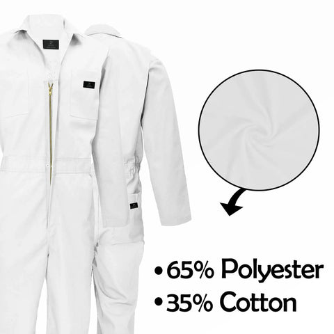 Tough As Nails Long Sleeve Coveralls For Men Heavy Duty Work Jump Suit Featuring Six Spacious Utility Pockets And A Secure Crew Fit In Crisp White Large Size with fabric details.