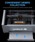 OMTech K40+ 45W CO2 laser engraver with grey metal enclosure and desktop engraving bed.