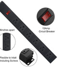Wall Mount Power Strip With Six Wide Spaced Outlets And Built In Switch, Aluminum Alloy Mount Socket shown with breaker