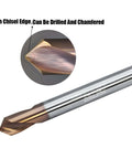 WEXWE chamfer end mill drill bit with copper cutting tip and chrome shank, 2-flute, 1/4-2", angled view
