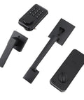 Badass Keyless Entry Lock Set With Fingerprint Scanner And Auto Electronic Keypad Deadbolt Digital Smart Code Setup Featuring Hella Smooth Lever Handle In Matte Black, showing smooth lever handle and keypad.