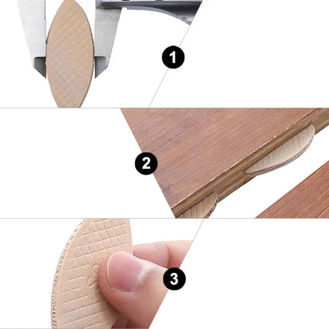 100 Piece Pack Beech Wood Joining Biscuits Deliver Rock Solid Bonds When Gluing Wooden Boards Together While Making Carpentry Work Dead Simple With Every Biscuit Joiner, showcasing placement in wood joints.