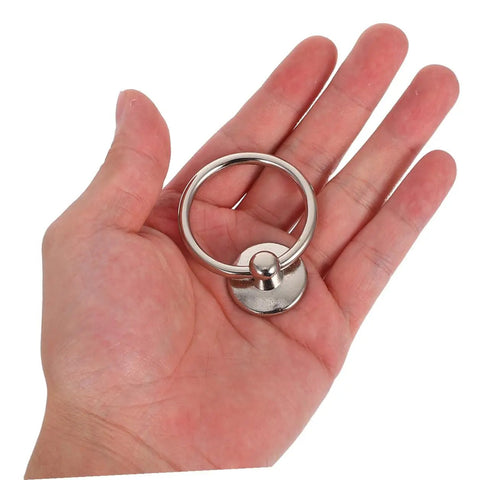 Ten Pack Silver Metal Ring Drawer Pulls With Single Hole Vintage Style Drop Ring Knobs in hand, durable metal design