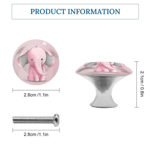 Elephant Themed Round Cabinet Knobs Set With Screws Premium Stainless Steel Pulls For Kitchen And Bedroom Cabinets Durable Rust Proof Lightweight Hardware No Fuss Easy Install 2 Pack, 2.8cm round pink knob
